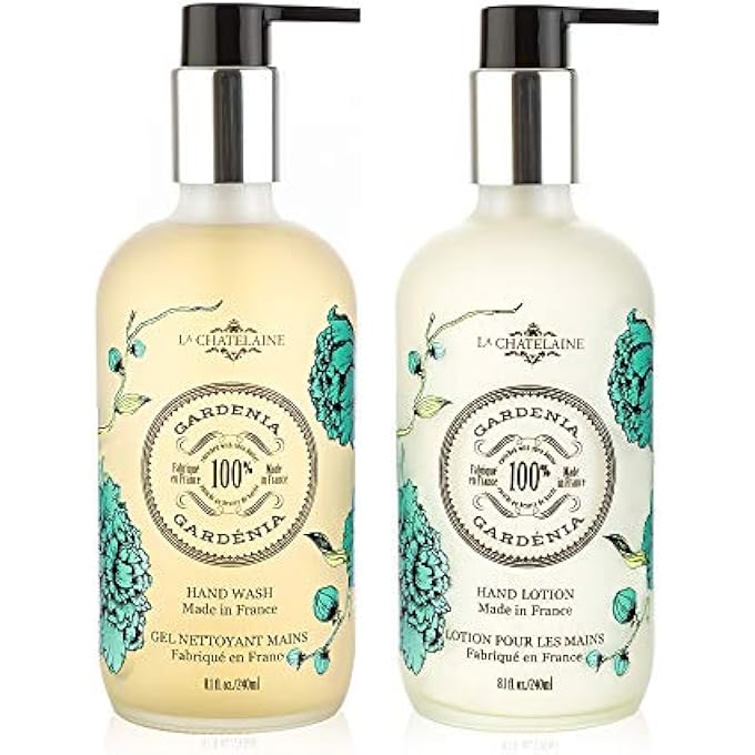 La Chatelaine HAND WASH & LOTION SET | SULFATE FREE | FROSTED GLASS BOTTLES | NOURISHING SHEA BUTTER FORMULA | NATURAL AND ORGANIC | MADE IN FRANCE | 2 X 8.1 OZ. (GARDENIA) - Image 1